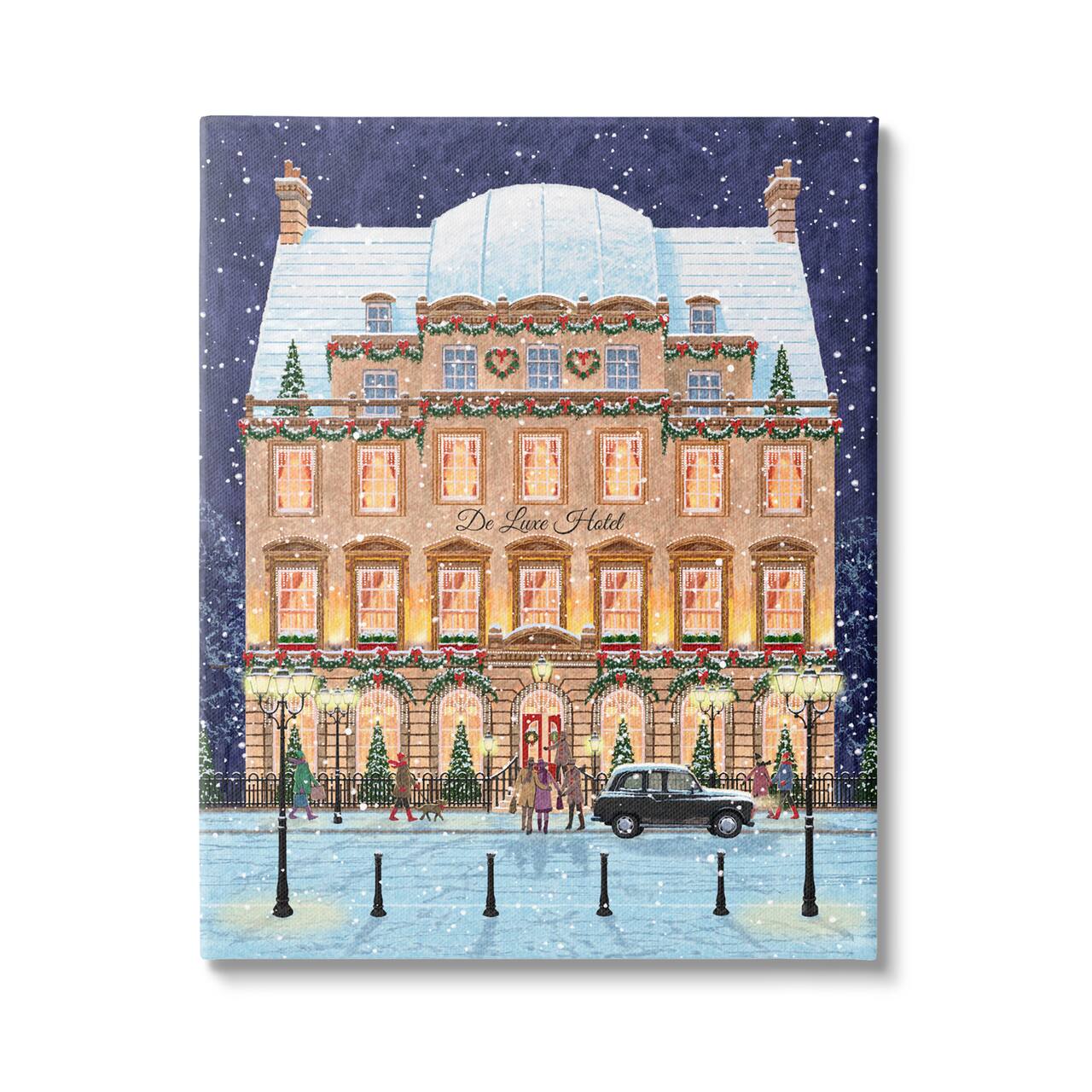 Stupell Industries Winter Hotel Christmas Festival Canvas Wall Art